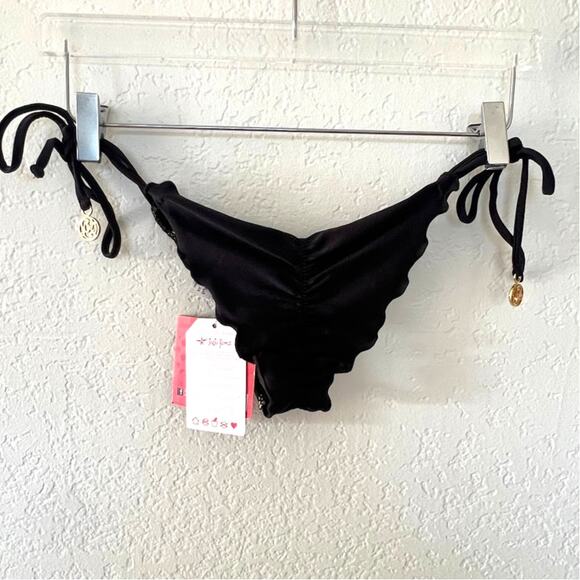 NEW! Luli Fama Lace Wavey Brazilian Thong String Bikini Botton XS Ruched - Picture 2 of 10